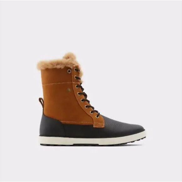 ALDO Adedia Black Brown Faux Fur Trim Boots Size 10 main image 3